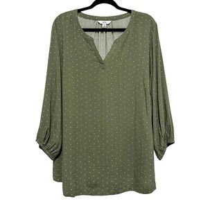 Croft & Barrow Plus Green Dot Print Blouse 2X NWT Fall Ready